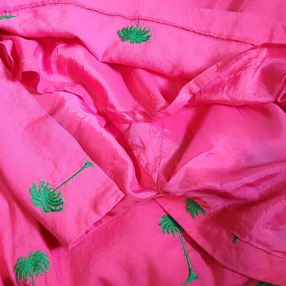 Address Maggy Pink & Green Sleeveless Linen Blend Dress Size 14 Palm Trees - Picture 6 of 9